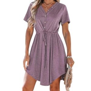 NWT CUPSHE Short Sleeve Button Detail Belted Dolphin Hem Mini Dress Size Small